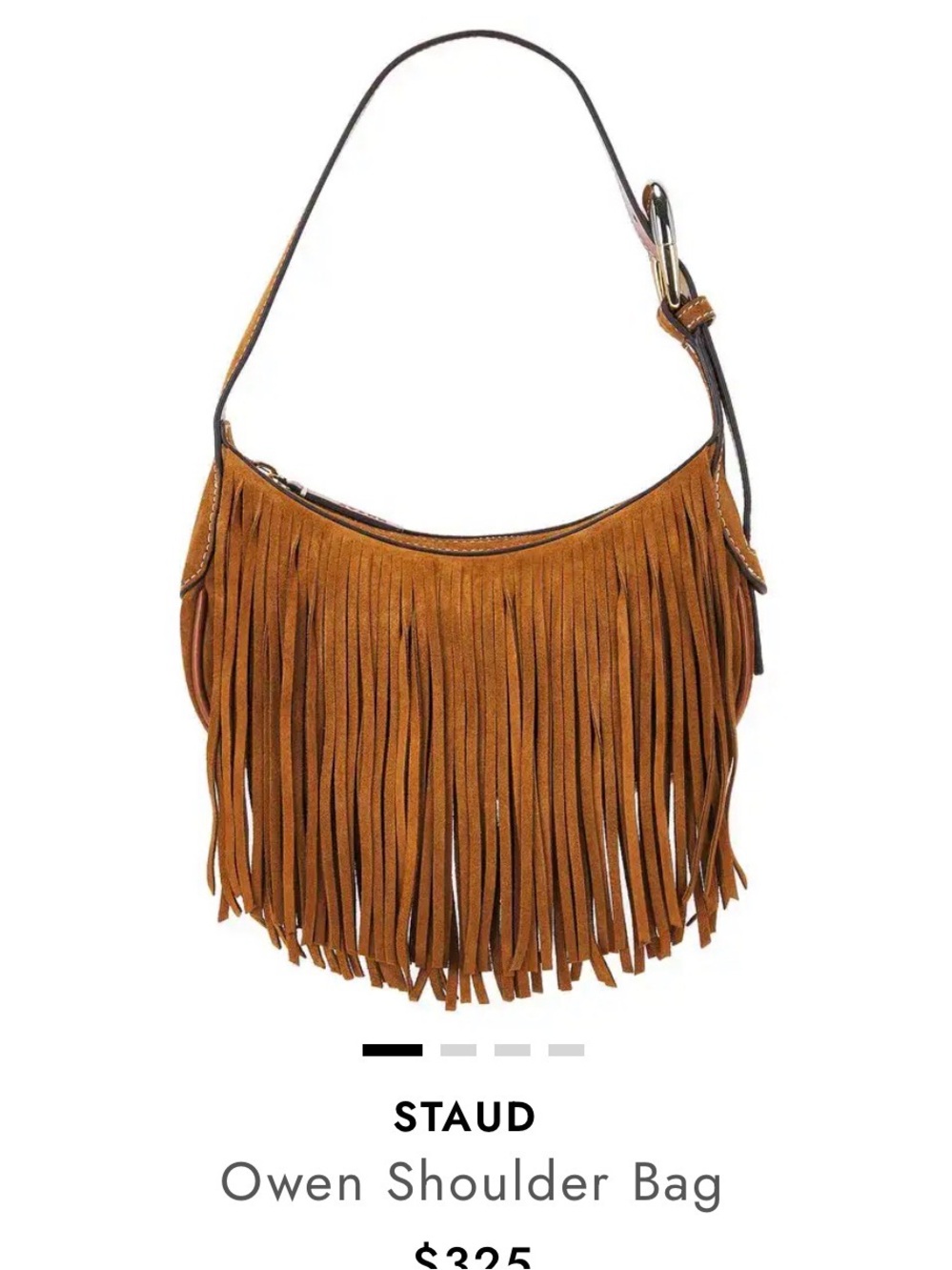 STAUD Owen Fringe Shoulder Bag - Cognac Brown Suede